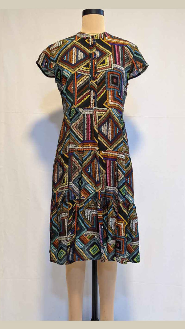 Geometric Print Front Placket Dress