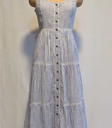 Striped Front Placket Dress with Lace Detail