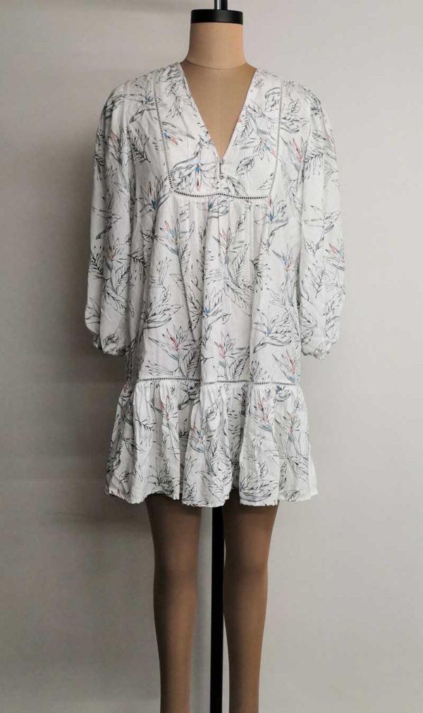 Printed Dress with Bottom Frill and Lace Details