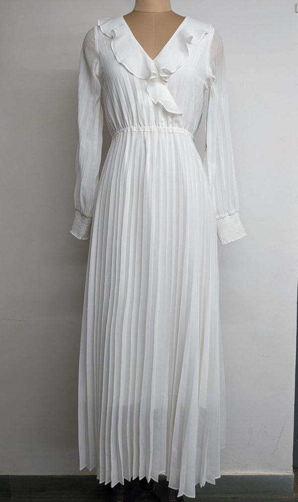 Ruffle Neck Pleated Dress